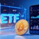 Crypto and Bitcoin Exchange Traded Fund (ETF) Approved for Institutional Investment on Stock Exchanges with Information Data in Wide Banner Design